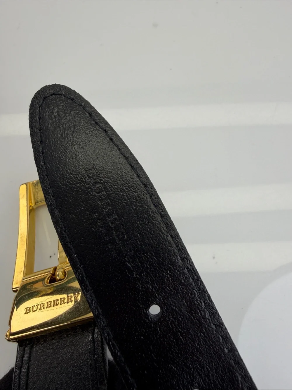 Burberry Classic Plaid Men's Leather Belt - Black & Beige 42